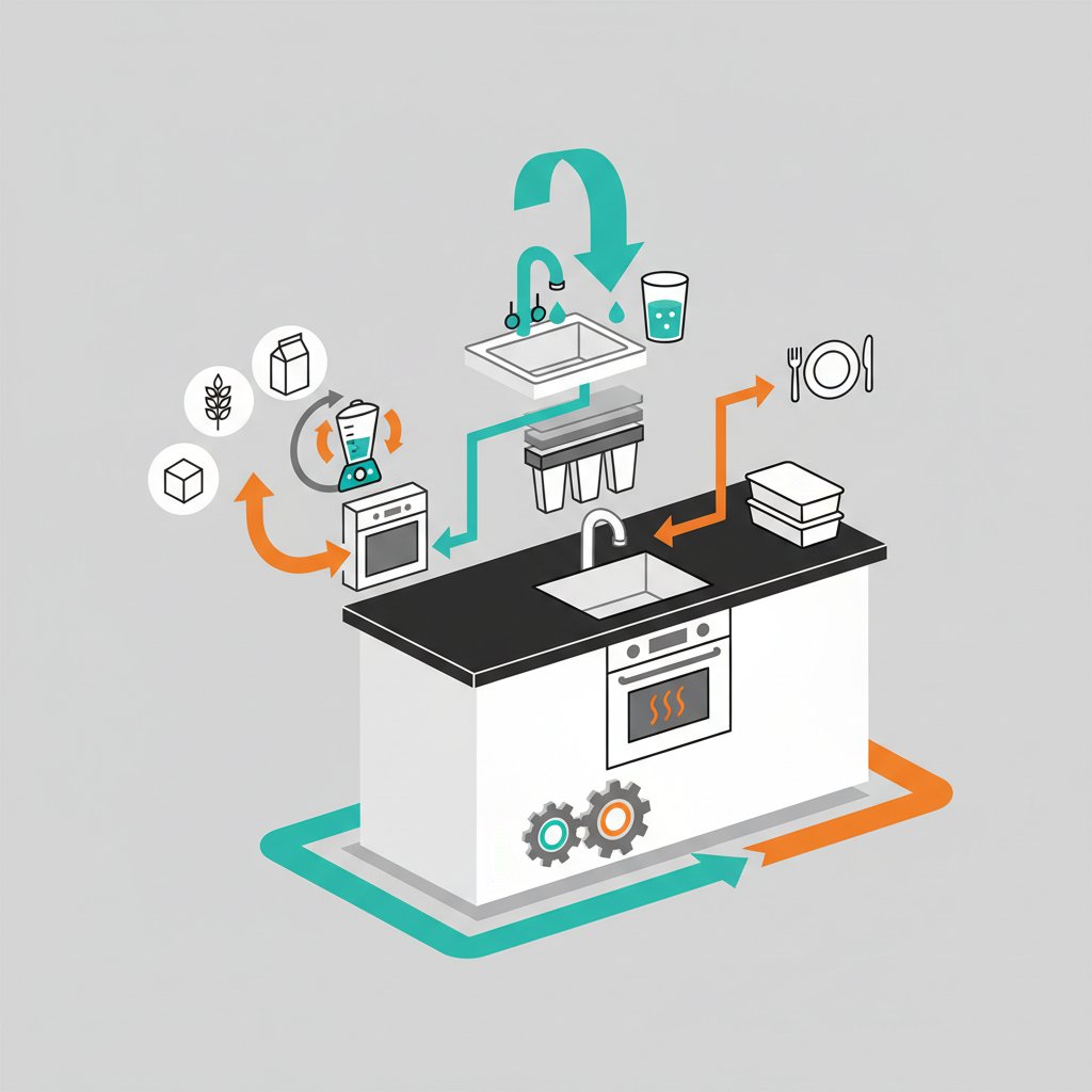 біла кухня з чорною стільницею