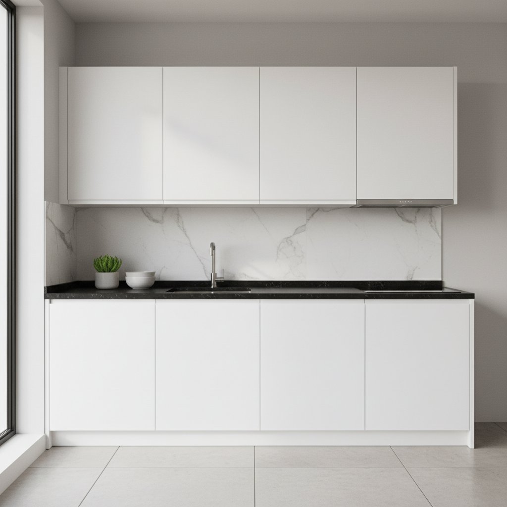 біла кухня з чорною стільницею
