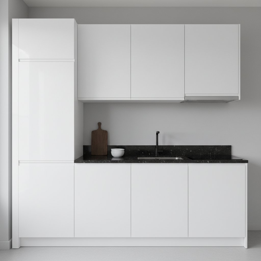 біла кухня з чорною стільницею