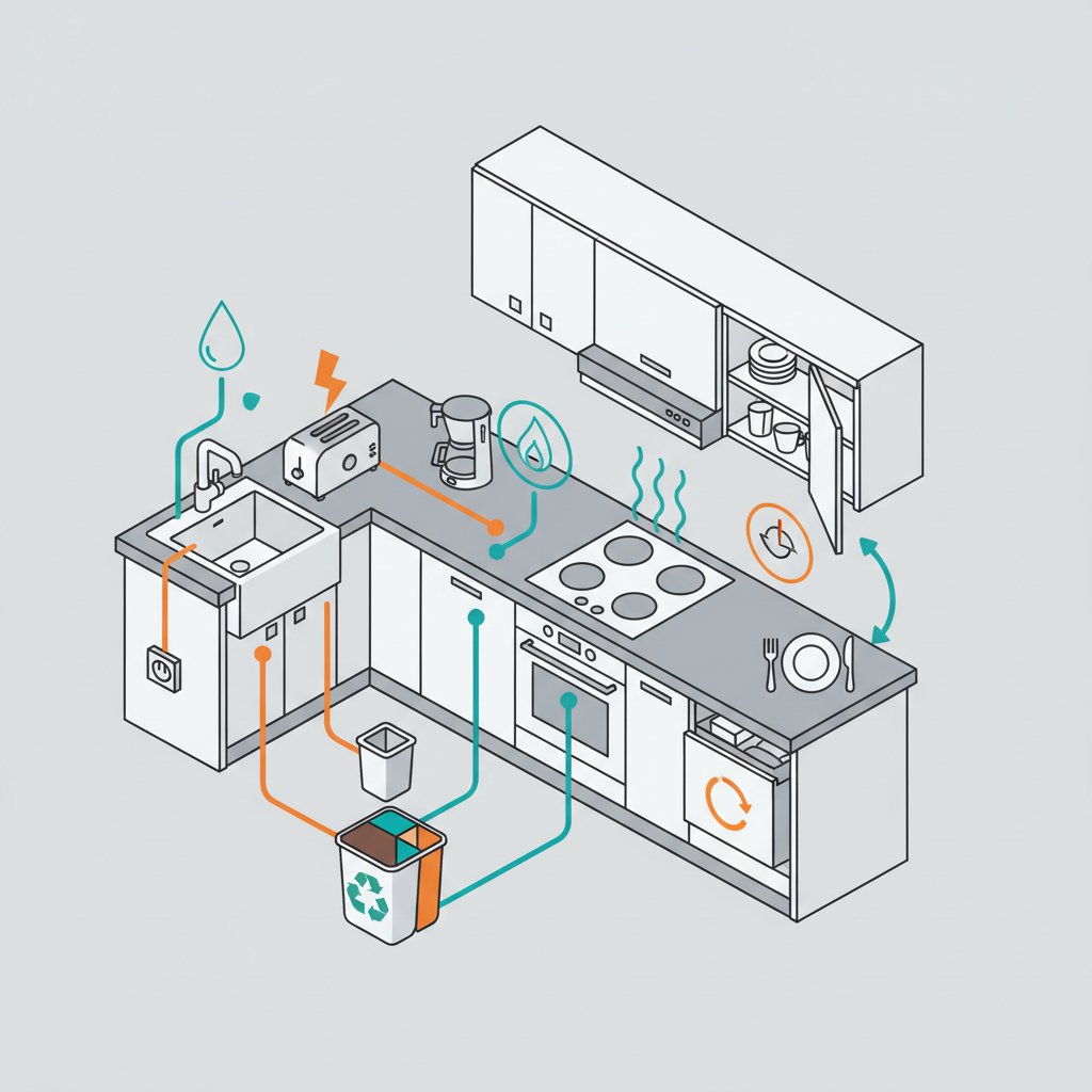 біла кухня з сірою стільницею