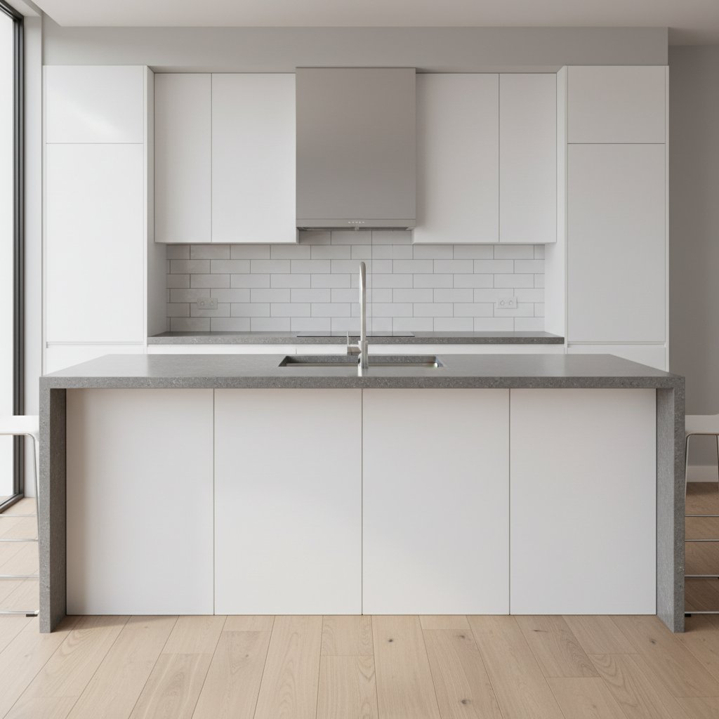 біла кухня з сірою стільницею