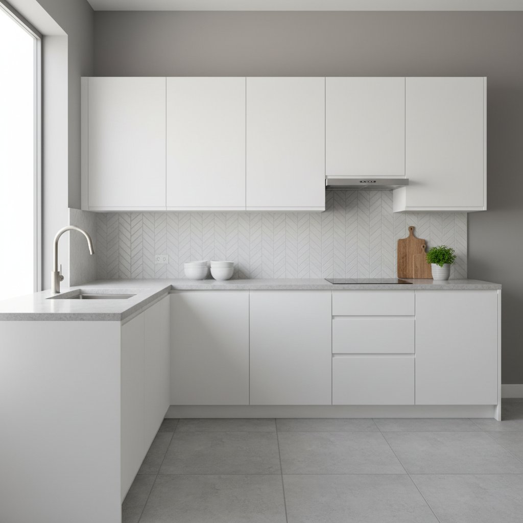 біла кухня з сірою стільницею