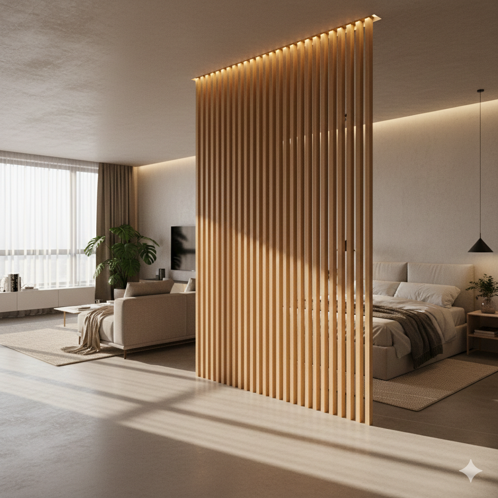 сучасна перегородка з дерев'яних рейок